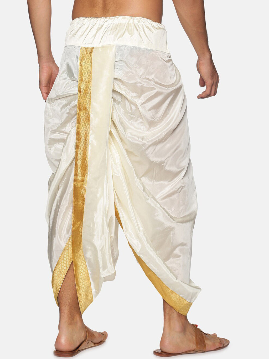 Sethukrishna Men Cream & Golden Solid Dhoti | Grocsy