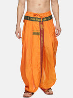 Sethukrishna Men Orange & Green Solid Readymade Dhoti Pant | Grocsy
