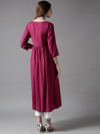 HERE&NOW Embroidered Wine Viscose Kurta | Grocsy