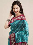 Saree Mall Blue & Maroon Bandhani Silk Blend Bandhani Sarees | Grocsy