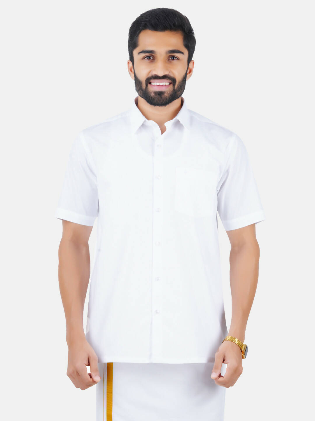Ramraj Cotton Mens Half Sleeve Formal 100 % Cotton White Shirt | Grocsy