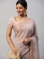 kasee Mauve Polka Dots Embroidered Saree | Grocsy