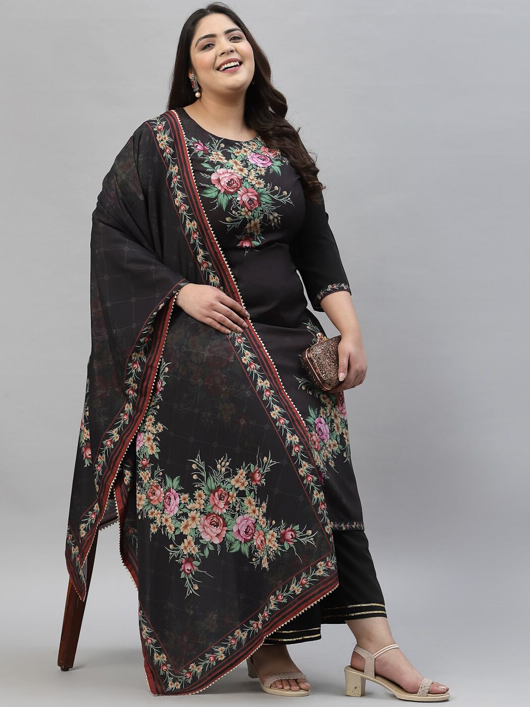 Sztori Floral Printed Regular Kurta With Palazzos & Dupatta | Grocsy