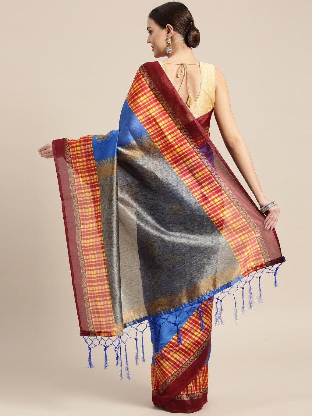 Saree Mall Blue Printed Bhagalpuri Saree | Grocsy