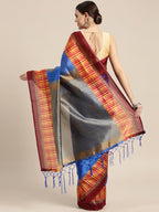 Saree Mall Blue Printed Bhagalpuri Saree | Grocsy