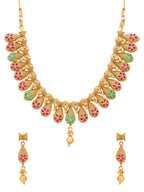 Aadita Gold-Polished Temple Choker Ruby Jewellery Set | Grocsy