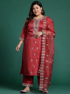 Indo Era Plus Size Ethnic Motifs Embroidered Gotta Patti Kurta Set | Grocsy