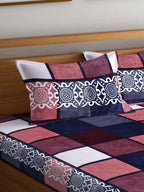 Stylespace by Isha Pink Geometric 300 TC Warm Velvet King Bedsheet & 2 Pillow Covers | Grocsy