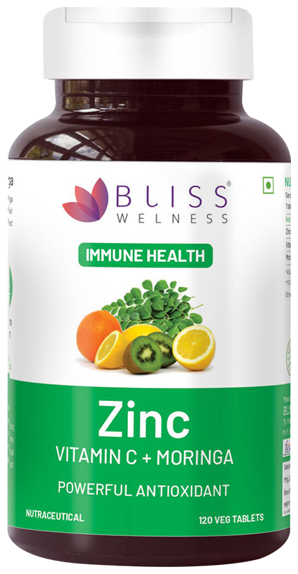 Bliss Welness Immune Health Zinc Vitamin C + Moringa Veg Tablet | Grocsy