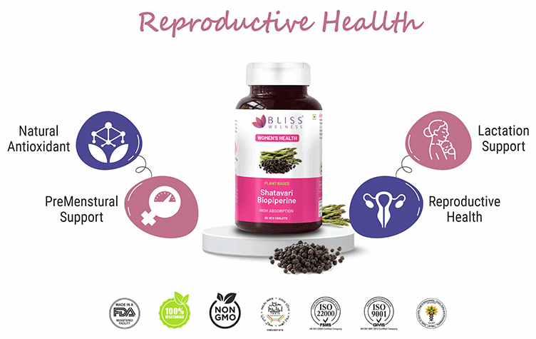 Bliss Welness Women's Wellness Shatavari Biopiperine Veg Tablet | Grocsy
