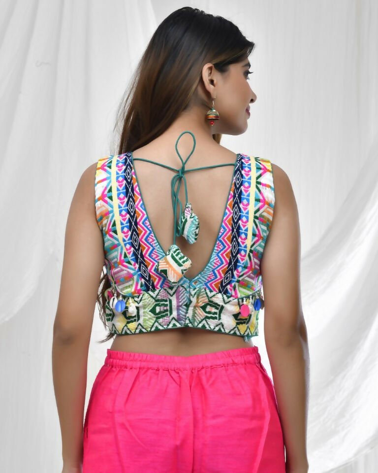 Amodini Designer Studio Vibrant Geometric Print Jacquard Green Blouse for Women | Grocsy