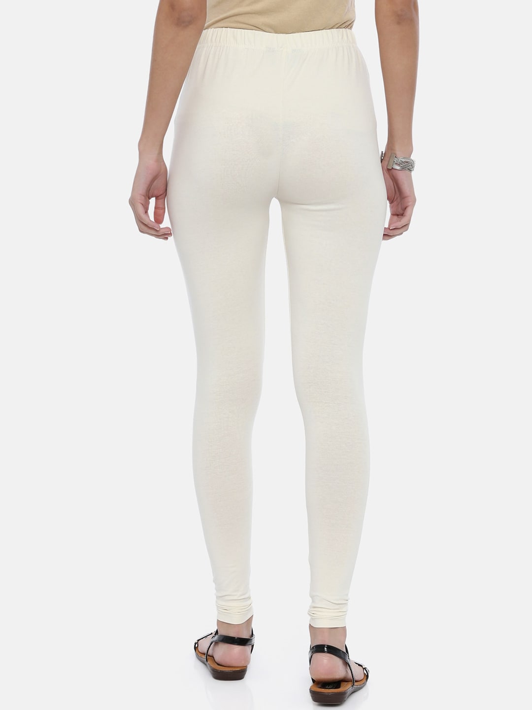 Souchii Off-White Solid Slim-Fit Churidar-Length Leggings | Grocsy
