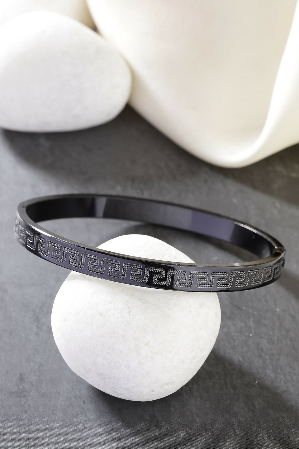 NVR Men's Black Rhodium-Plated Stainless Steel Kada Bracelet