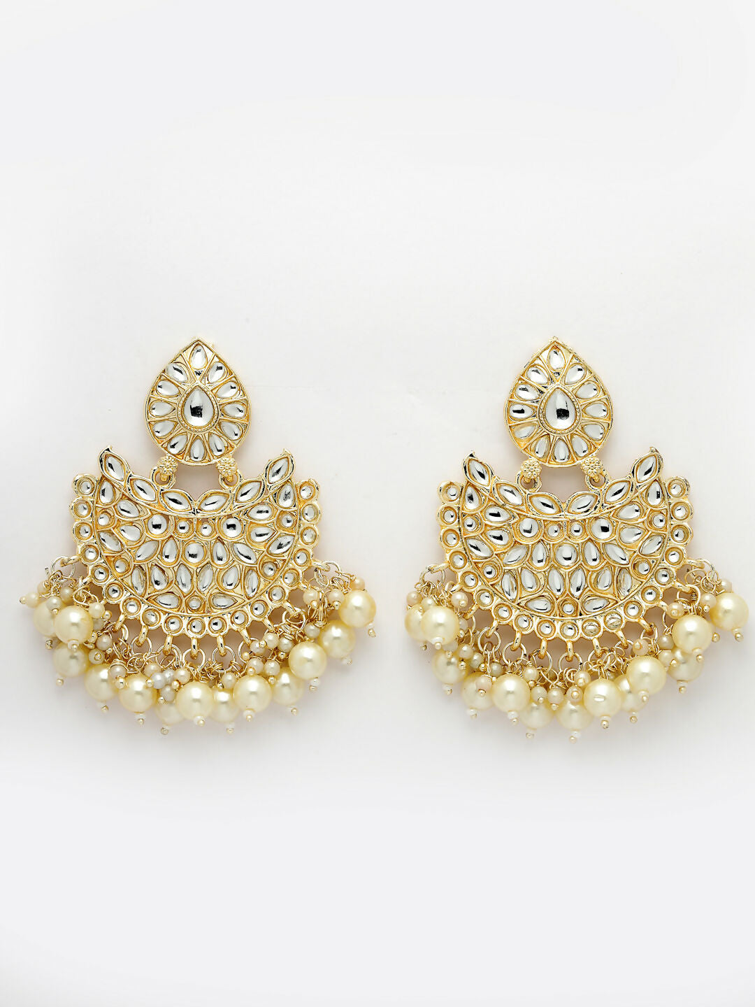 NVR Women Gold-Polished Kundan Chandbali Earrings | Grocsy