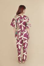 Breathables Women’S Loungewear Kaftan Cotton Wine Abstract Print Co-Ord Set | Grocsy