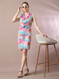 Myshka Women's Multi Printed Cowl Neck Bodycon Party Dress | Grocsy