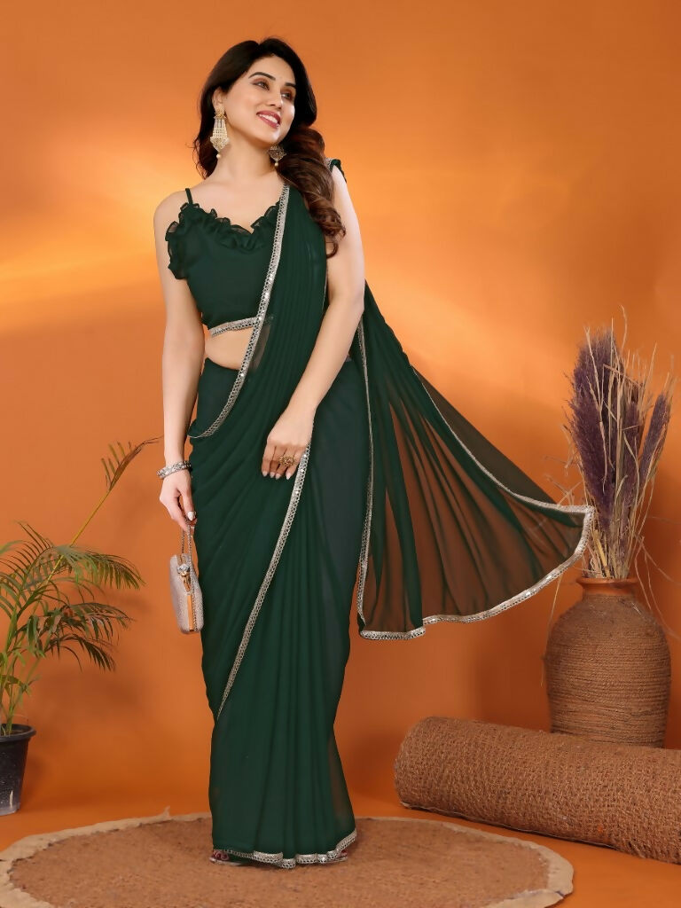 Designer Partywear Green Georgette Fancy Saree - Durga | Grocsy