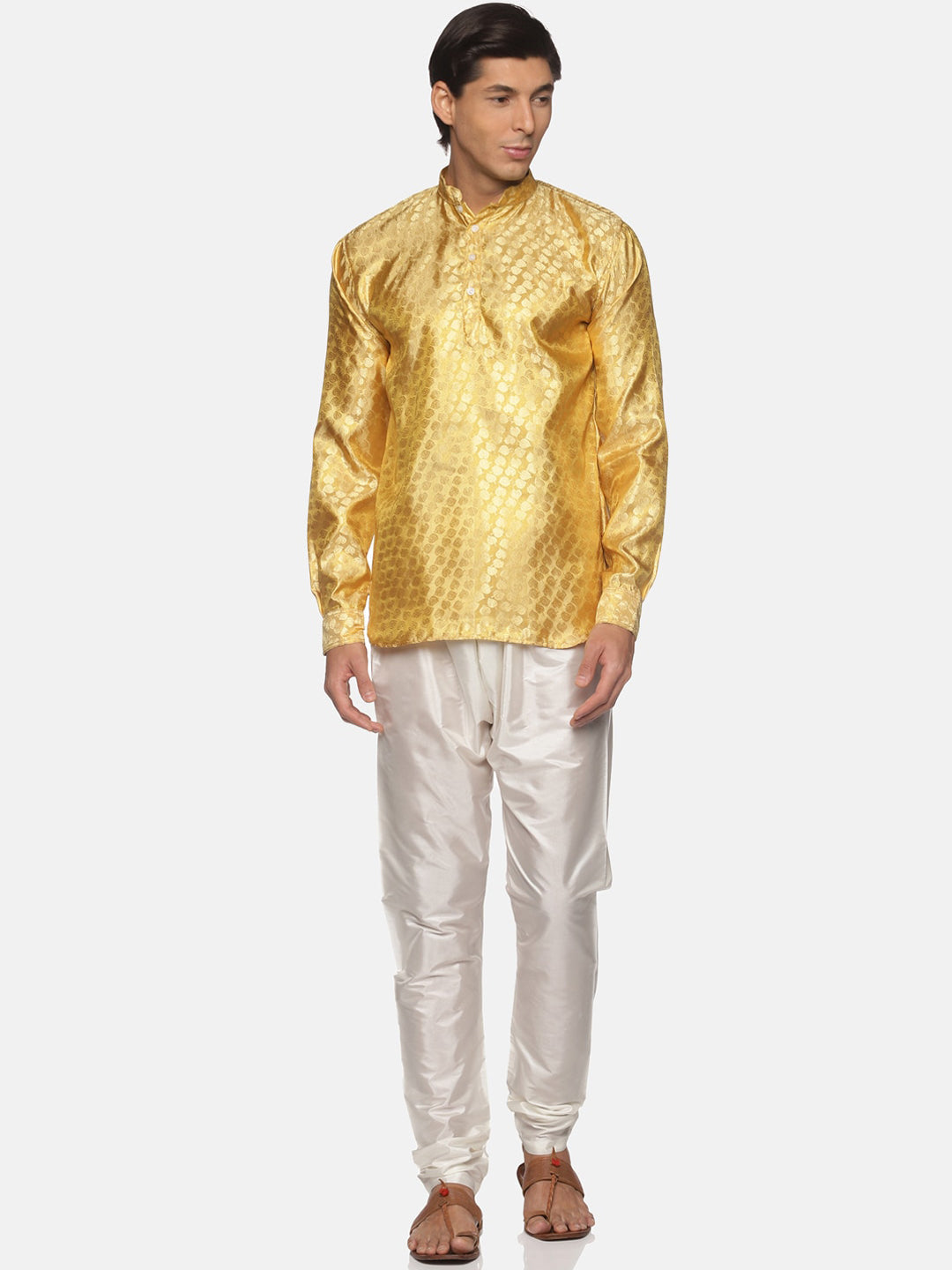 Sethukrishna Men Gold-Toned Kurta with Pyjamas | Grocsy