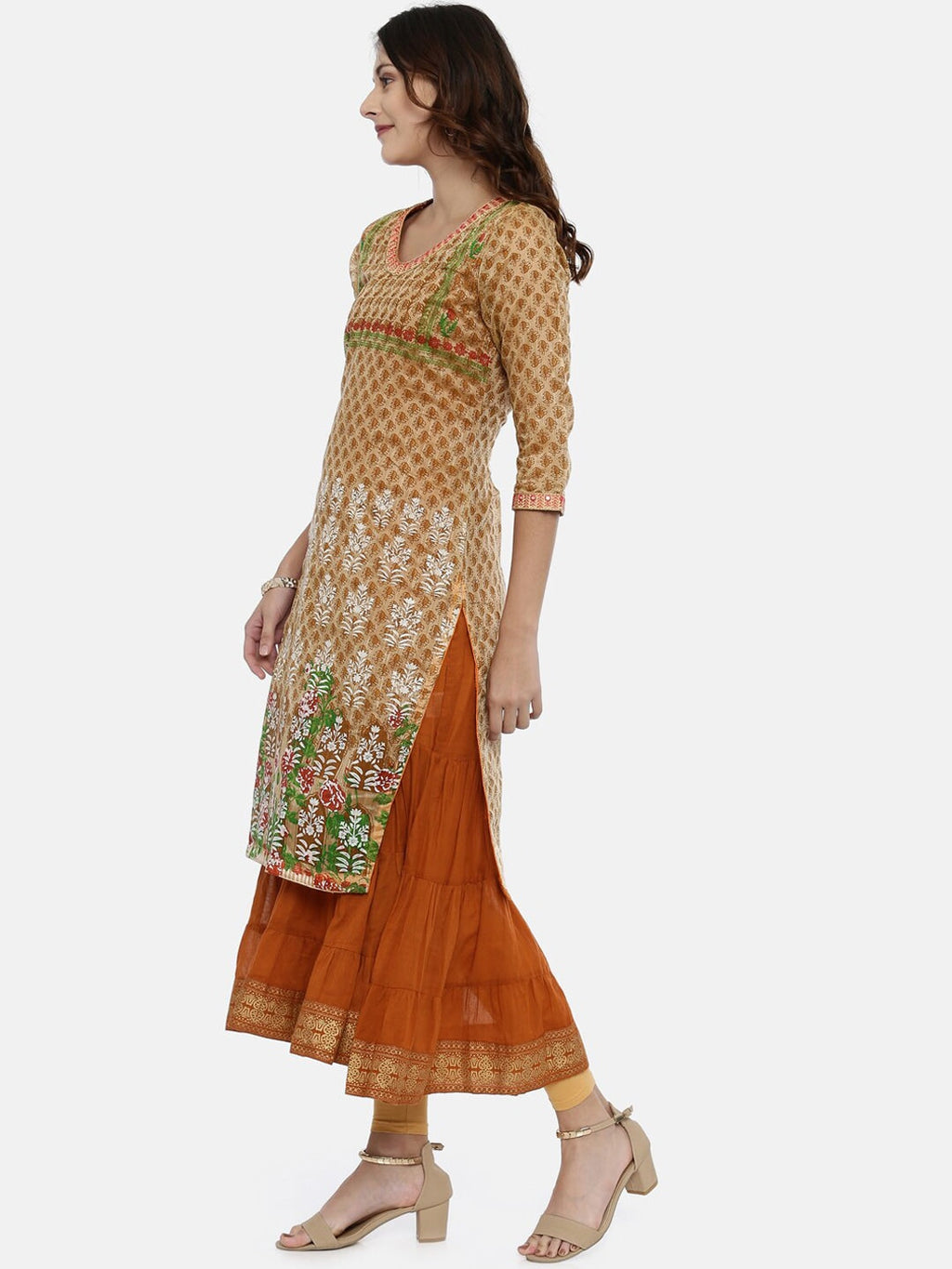 Souchii Beige & White Printed Straight Kurta | Grocsy