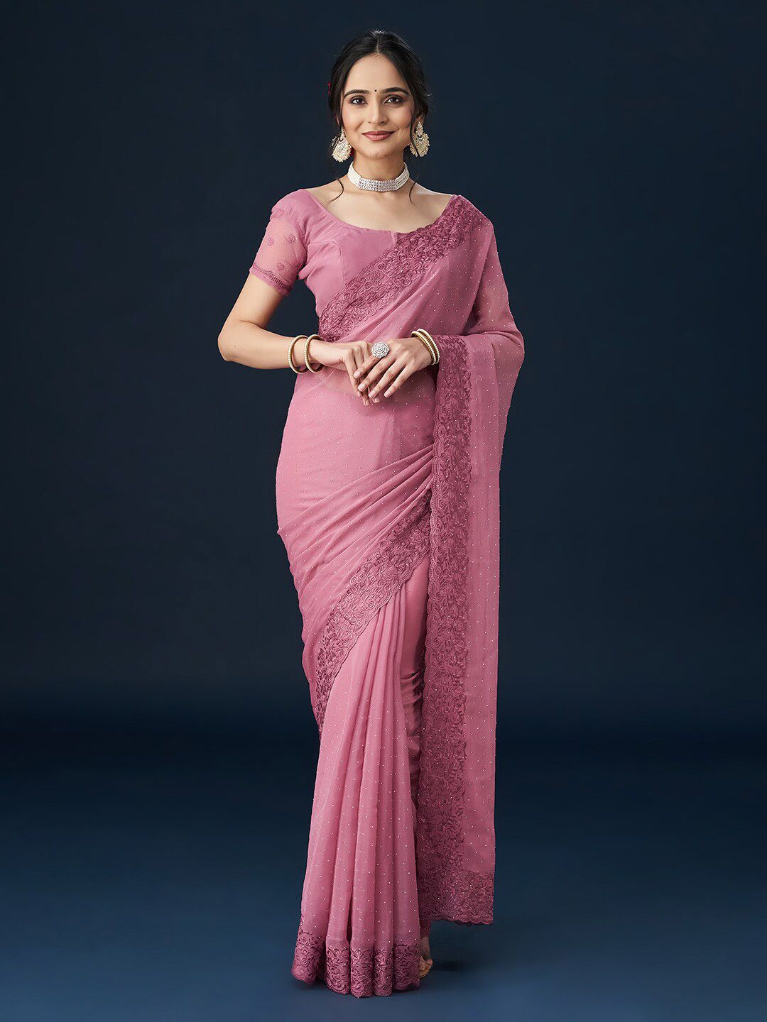 kasee Embroidered Beads and Stones Border Saree | Grocsy