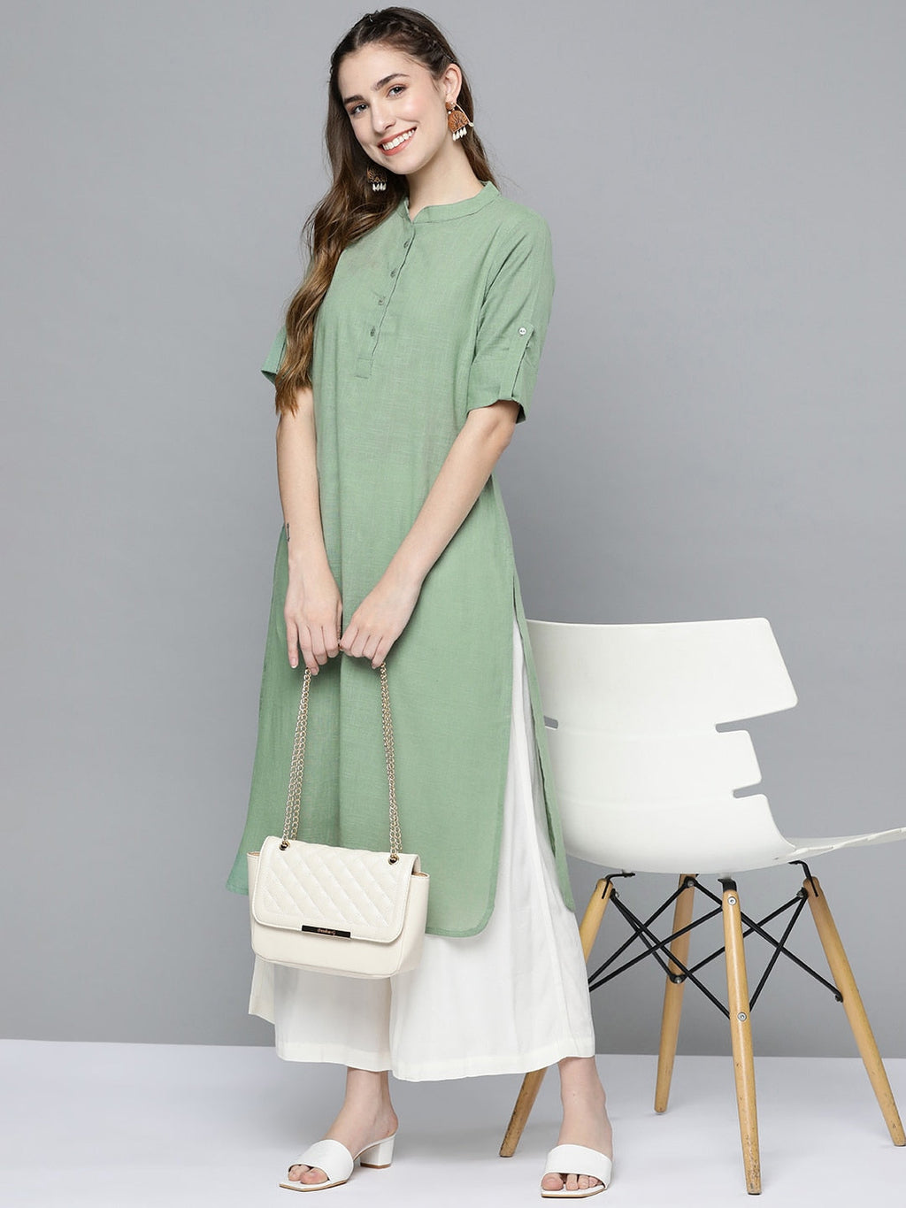 HERE&NOW Women Mint Green Pakistani Style Kurta | Grocsy