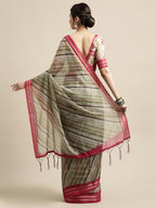 Saree Mall Olive Green & Pink Leheriya Linen Blend Saree | Grocsy