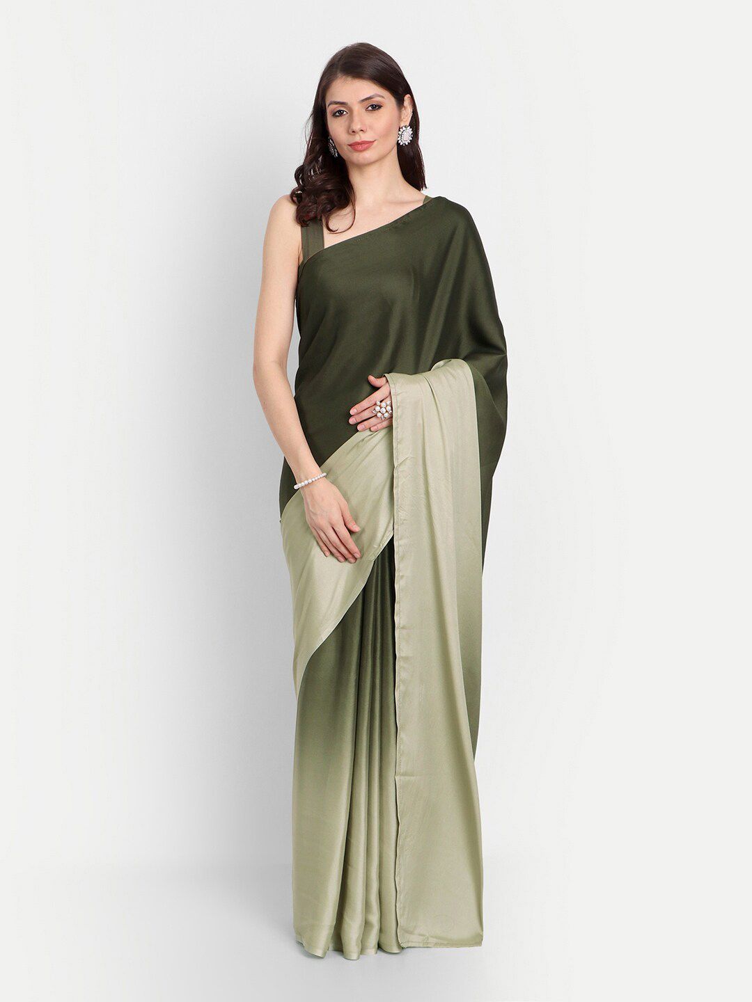 kasee Green Colourblocked Satin Saree | Grocsy