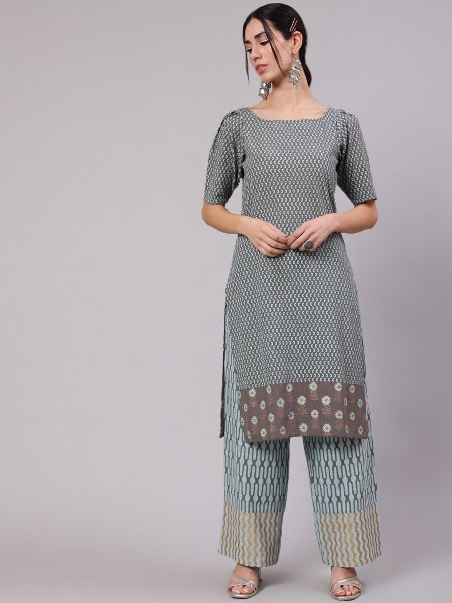 Aks Paisley Printed Straight Kurta With Palazzos | Grocsy