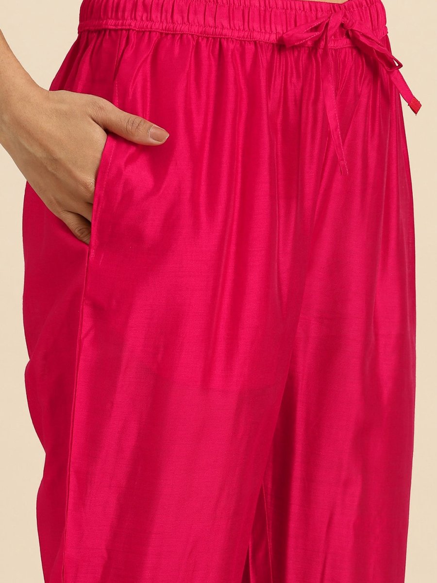 All About You Ethnic Motifs Embroidered Chanderi Silk Kurta with Trousers & With Dupatta | Grocsy