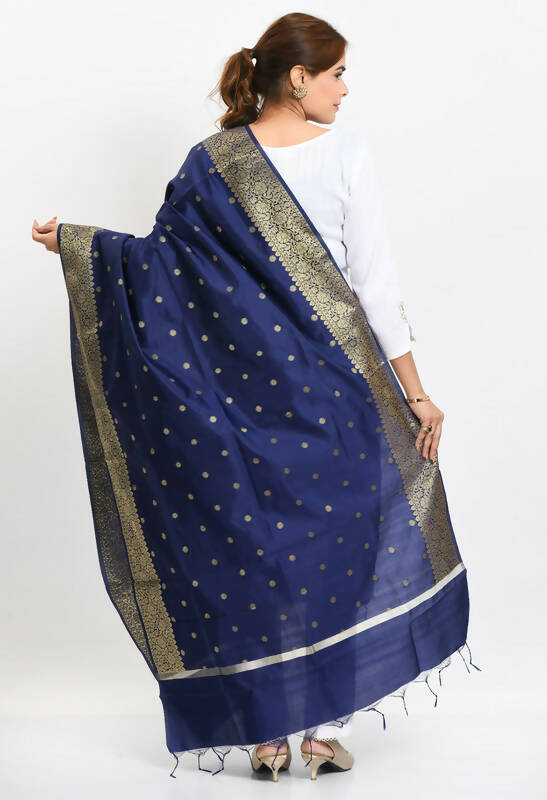 Mominos Fashion Moeza Women's Banarsi Silk Woven Design Navy Blue Dupatta | Grocsy