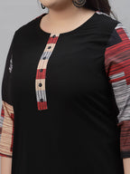 Sztori Plus Size Printed Neck Round Neck Straight Kurta | Grocsy