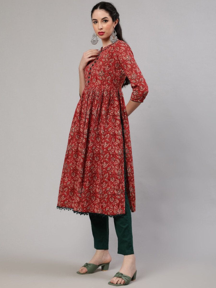 Aks Ethnic Motifs Printed Cotton A-Line Kurta | Grocsy