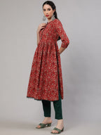 Aks Ethnic Motifs Printed Cotton A-Line Kurta | Grocsy