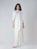 Vastranavya White Retro Wavy Polka Stripes Freehand Ready to Wear Saree | Grocsy
