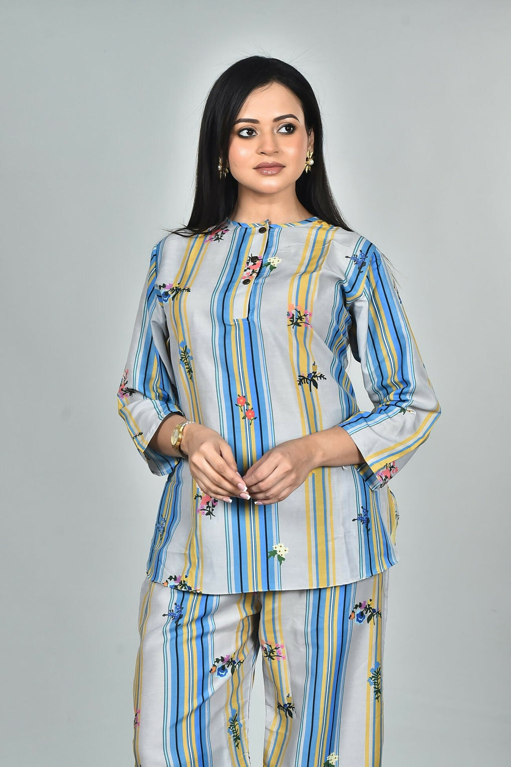 Morchari Digital Print Semi Muslin Co-Ord Set Top & Trouser-Multicolor | Grocsy