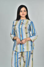 Morchari Digital Print Semi Muslin Co-Ord Set Top & Trouser-Multicolor | Grocsy
