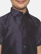 Sethukrishna Boys Navy Blue & White Shirt with Dhoti | Grocsy