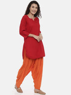 Souchii Orange Woven Design Loose-Fit Patiala | Grocsy