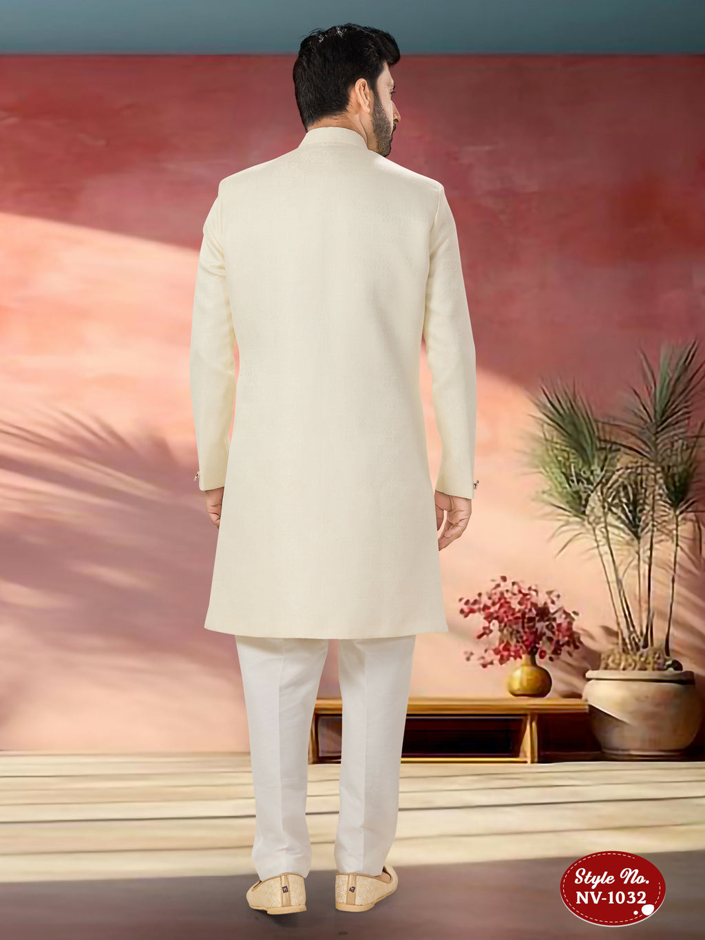 Joban Fashion Men's White Straight Imported Tr Self-Design In Fabric Indo-Western Kurta Set | Grocsy