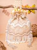 NR By Nidhi Rathi Cream-Coloured & Gold-Toned Embellished Potli Clutch