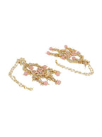 Anikas Creation Pink & Gold-Polished Kundan Contemporary Chandbalis With Ear Chain Earrings | Grocsy