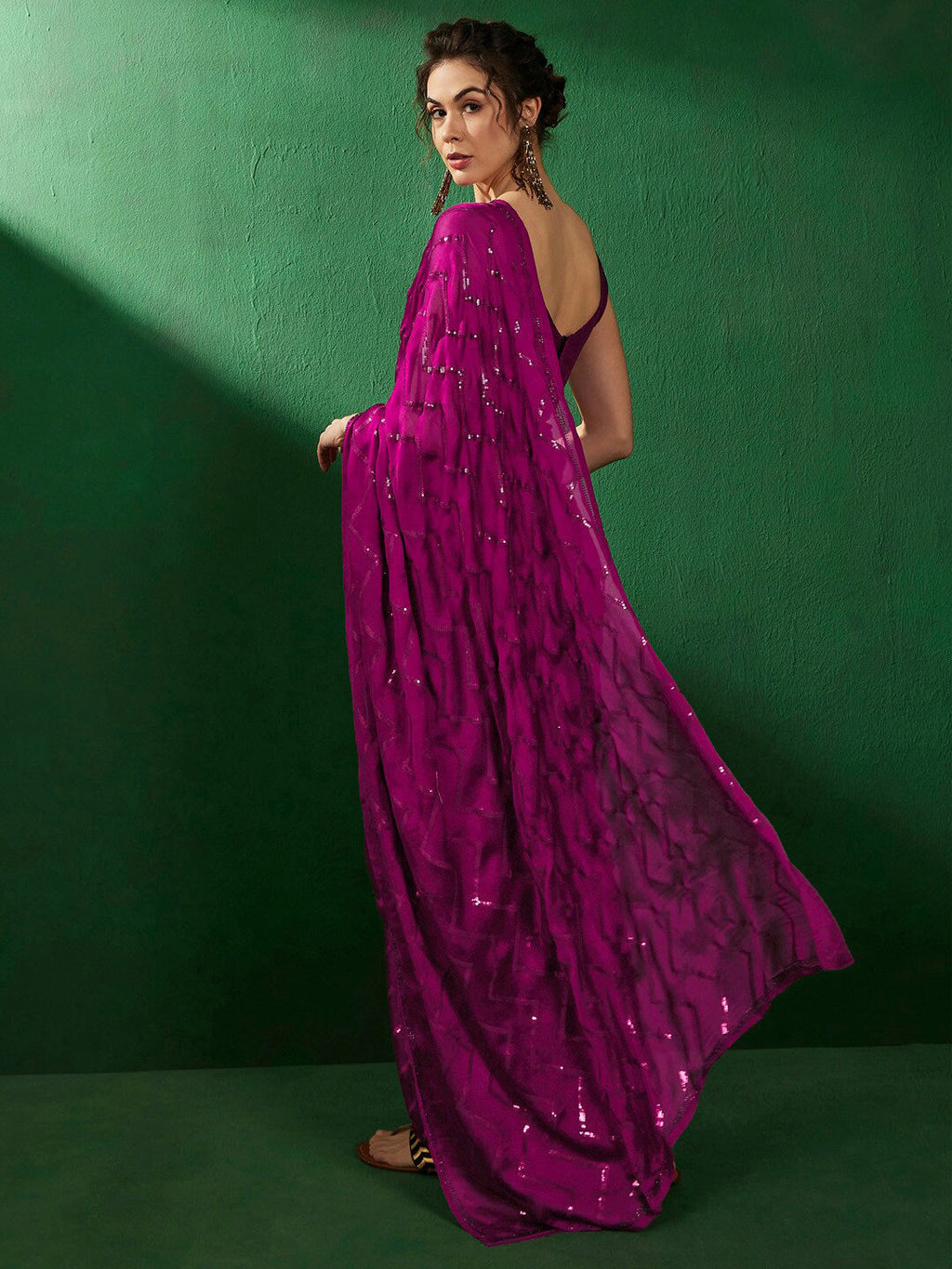 Sangria Geometric Embellished Beads and Stones Sarees | Grocsy
