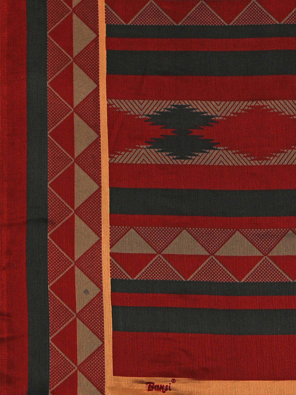 Sangria Beige & Red Pure Crepe Saree | Grocsy