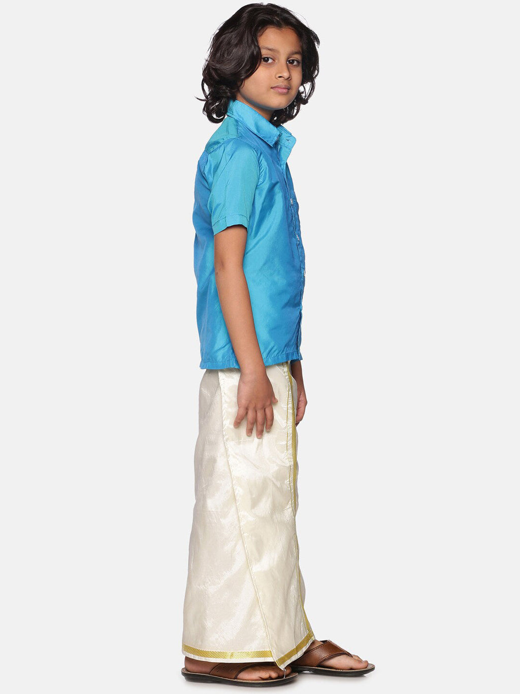 Sethukrishna Boys Turquoise Blue & White Shirt with Dhoti | Grocsy