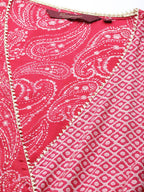 Sangria Women Fuchsia Ethnic Motifs Printed Angrakha Gotta Patti Kurta with Trousers | Grocsy
