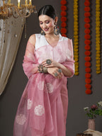 Saree Mall Mauve & White Floral Embroidered Organza Banarasi Sarees | Grocsy