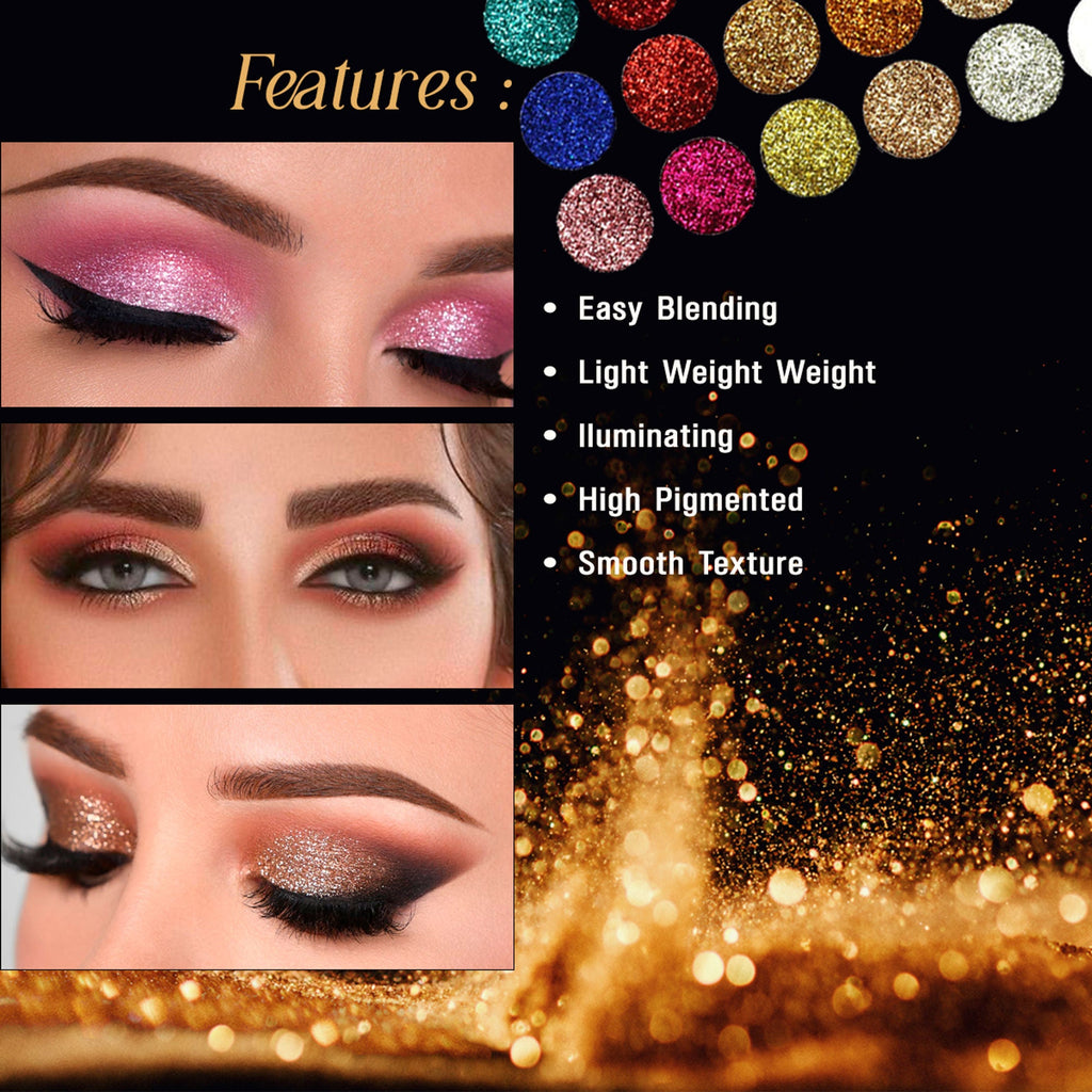 Matt Look Glitterz N Highlight 18 Color Glittering Eyeshadow Palette - Classic | Grocsy