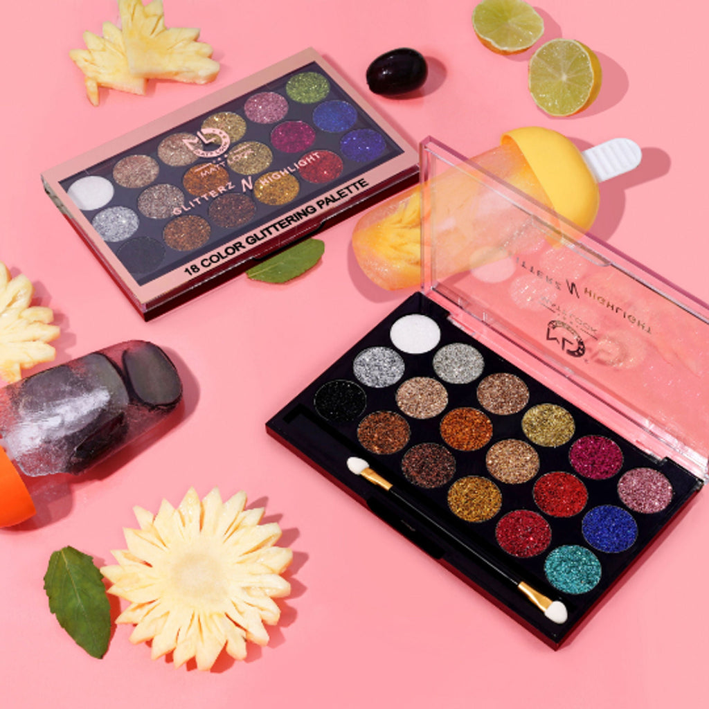 Matt Look Glitterz N Highlight 18 Color Glittering Eyeshadow Palette - Classic | Grocsy