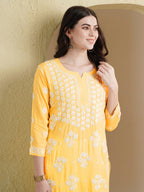 ADA Floral Lucknowi Chikankari Straight Kurta | Grocsy