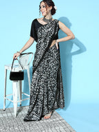 Saree Mall Black & White Printed Saree | Grocsy
